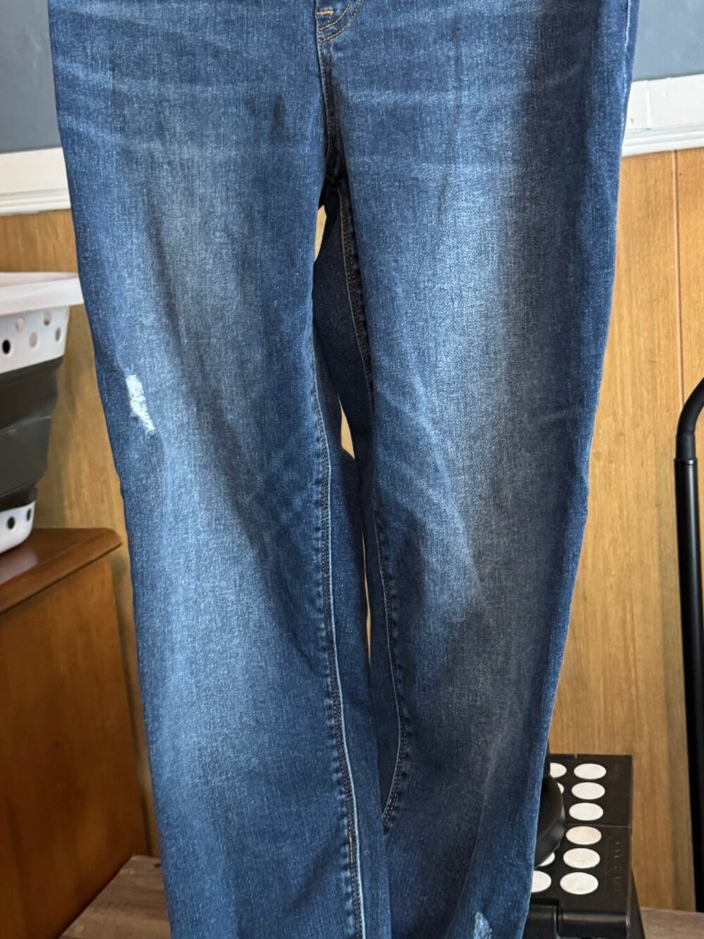 Spanx Distressed Denim Leggings Medium Pull-On High Rise Jeans/Blue - Picture 3 of 16